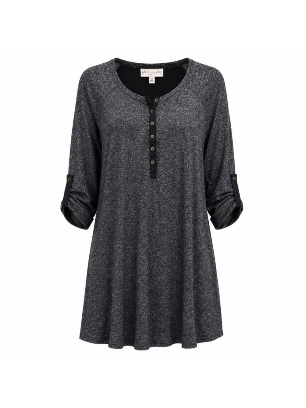 Philosophy Dresses Charcoal Heather Knit Roll-Tab Sleeve Henley Dress Size S - Picture 1 of 8